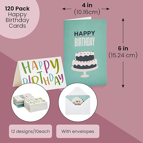 Miniatura 2 de BEST PAPER GREETINGS Tarjetas de cumpleaños a granel – 4 x 6 pulgadas, paquete de 120, multicolor surtido, tarjetas en blanco con sobres y