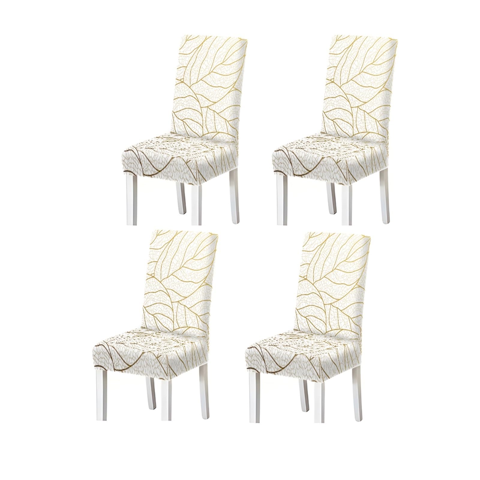 BOSUYBN Gold Leaf Vein Pattern Print Dining Chair Covers Set Of 2/4/6, Luxury Stretch Slipcovers For Dining Room Furniture Protectors for Home Dining Room(4PCSChair cover)