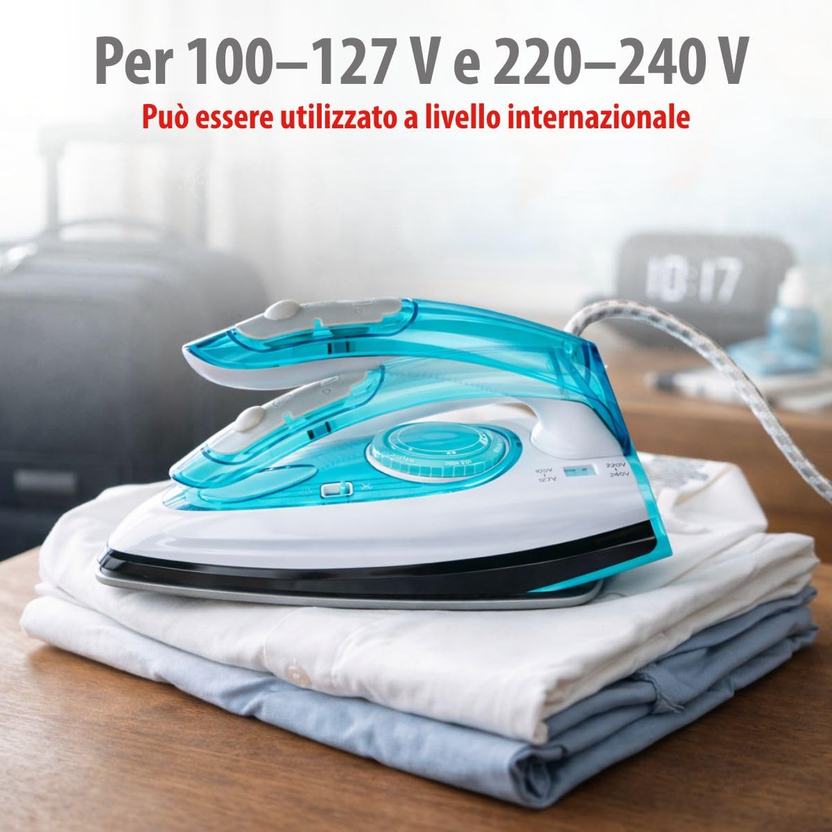 alpina Ferro da Stiro da Viaggio SL-9990B2 - Ferro Vapore con Getto di Vapore - Ferro Compatto Pieghevole con Doppio Voltaggio - Mini Ferro 750-1200W