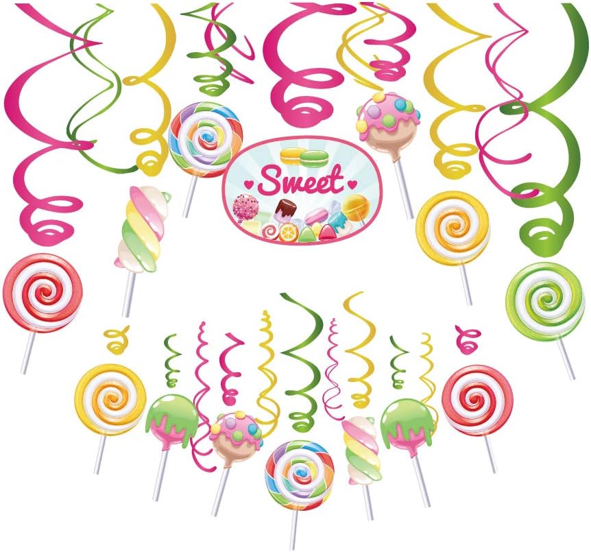 30Ct CandyLand Hanging Swirl Decorations,Lollipop Decorations,Sweet Decorations for Girls,Boys,Kids,Home,Classroom,Office,Baby Shower