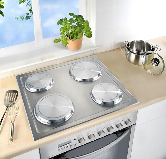WENKO Plaque de protection en verre pour cuisinieres electriques set de 4 - set de 4, Acier inoxydable, Argent mat