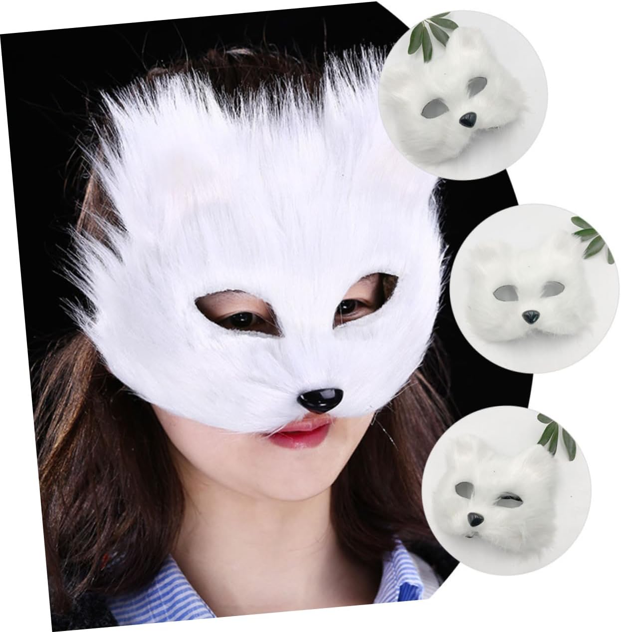 Totority Fox Japanese Mask 2pcs White Lint Half Face Party Halloween Season