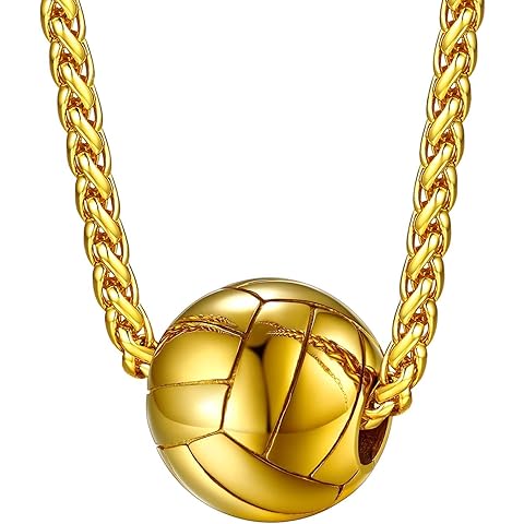 FaithHeart Sports Necklace for Men Women, Stainless Steel Gold Plated 3D Football/Soccer/Basketball/Volleyball Pendant Jewelry with Delicate Gift Packaging