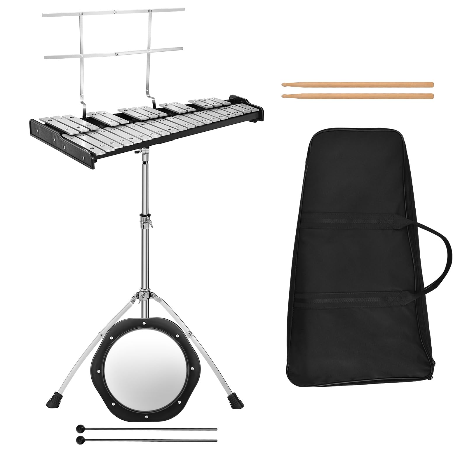 GLACER 32-Note Glockenspiel Bell Kit, Height-Adjustable Stand Aluminum Percussion Xylophone with Music Stand, 8