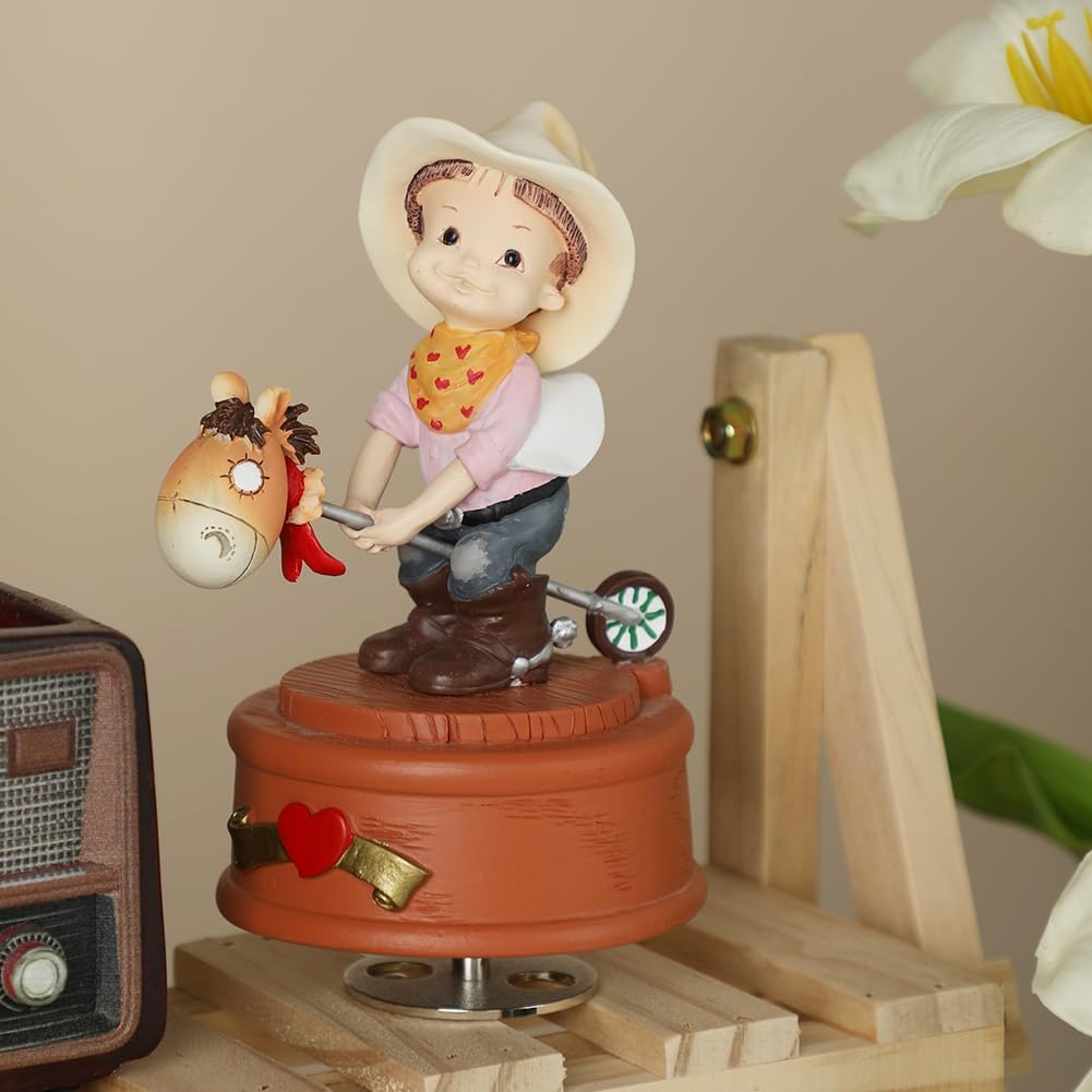 LOVE FOR YOU Gift Wrapped Music Box Cartoon Western Cowboy Musical Bamboo Horse for Girls Women Kids Sister Daughter Mom Granddaughter Grandma Christmas Birthday Presents Gifts