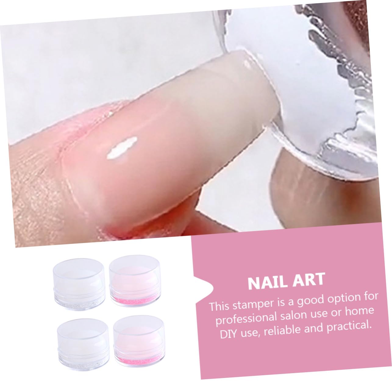 4Pcs Silicone Nail Art Stamper for DIY Manicure Nail Transfer Printing Tool with Soft Flexible Stampers in Pink and White for Salon Studio and Home Use
