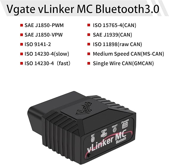 Vgate vLinker MC Bluetooth 3.0 OBD2 Scanner Code Reader Diagnostic Scan Tool for Android & Windows, Black