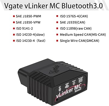 Vgate vLinker MC Bluetooth 3.0 OBD2 Scanner Code Reader Diagnostic Scan Tool for Android & Windows, Black