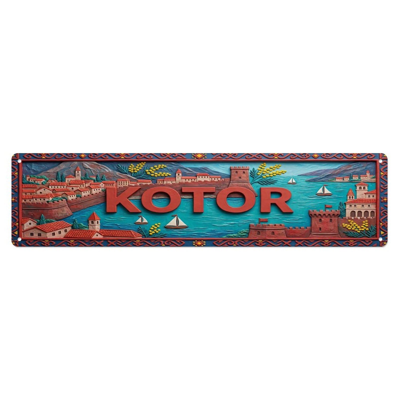 Gead 4X16inch Style Vintage Kotor Montenegro Flag Pattern Metal Tin Sign
