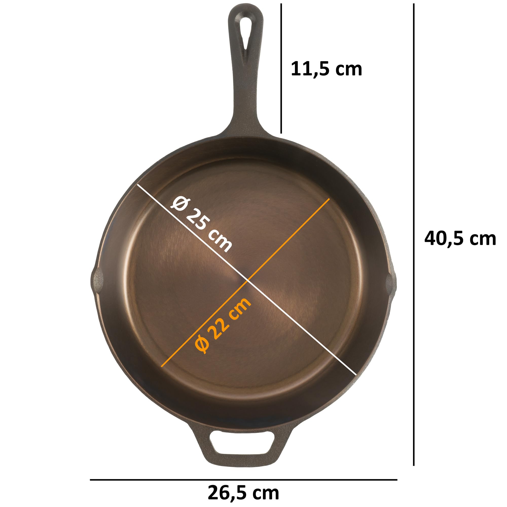 Mahlzeit Gepolijste gietijzeren pan 27 cm | braadpan met twee schenktuiten | grillpan met houten handvat, universele pan, vuurpan, gietijzeren pan gepolijst | braadpan, hoge rand, steakpan