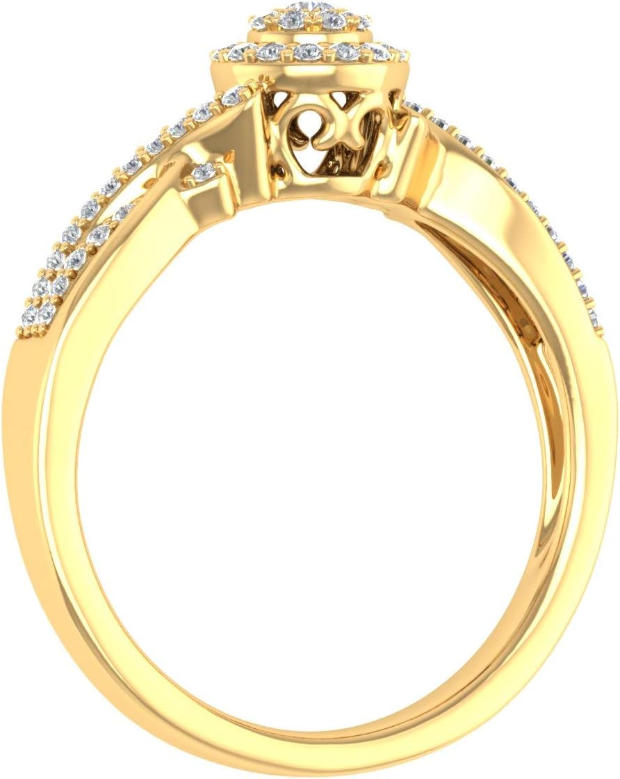 1/4 Carat Round Diamond Halo Engagement Ring in 10K Gold with Split Shank Engagement Ring