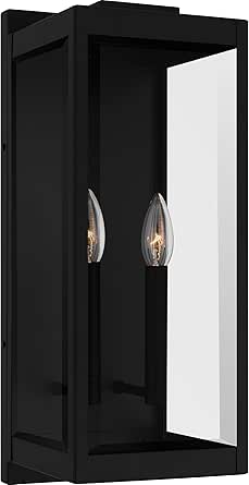 Quoizel Eastover Outdoor Wall Lantern, 19 Inch 2-Light Earth Black Wall Sconce, Industrial Light Fixture, 100W Medium Base Bulb, Outside Lights for Patio, Porch, Front Door &amp; Backyard