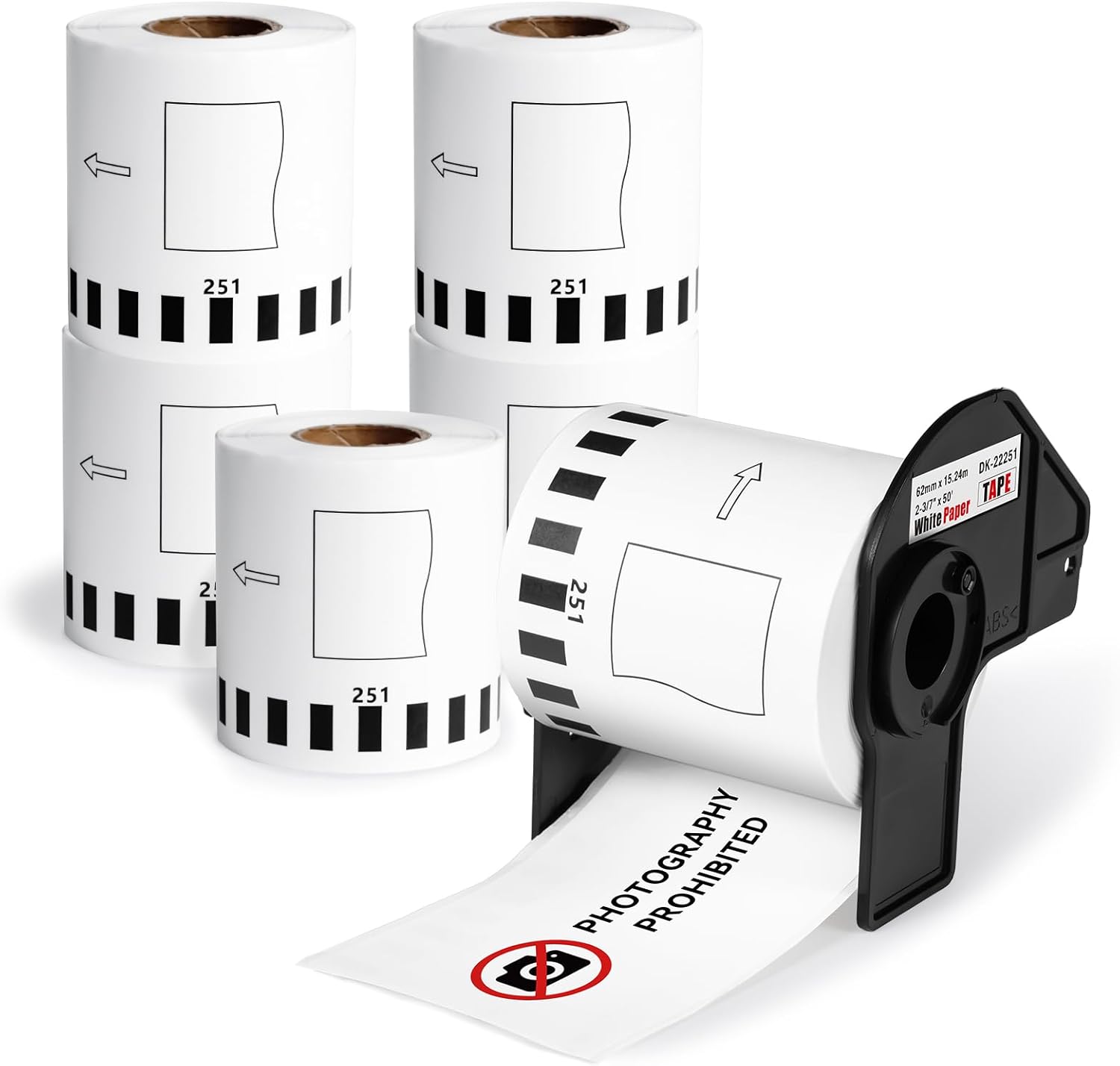6 Rolls DK-2251 Replace for Brother DK2251 (2-3/7" x 50') Black/Red Continuous Length Labels White Paper Tape, 2.4in x 50ft Use for Brother QL-800, QL-810W, QL-820NWB Printers