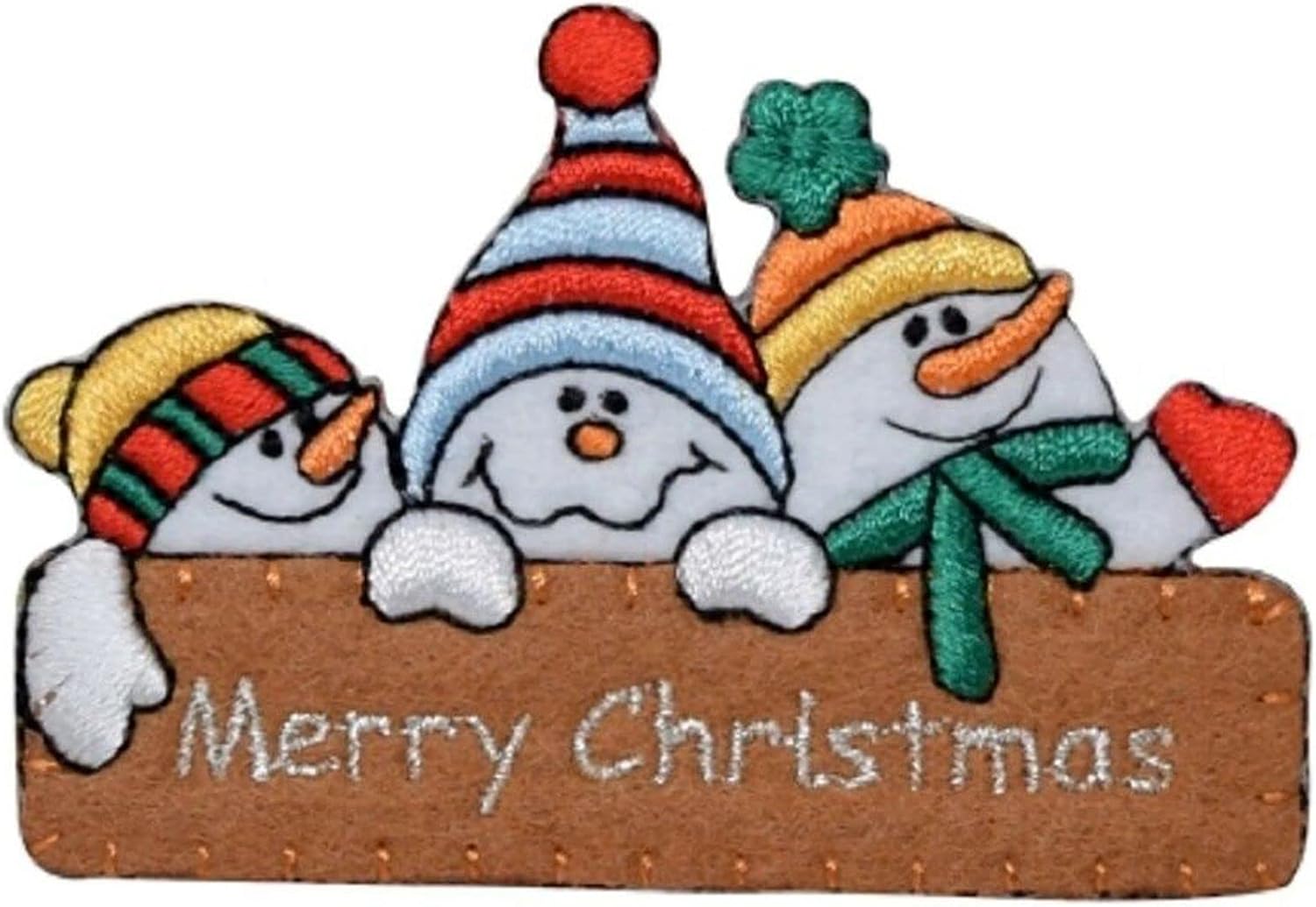 Merry Christmas Applique Patch - Snow. Snowman Badge 2-7/8" (Iron On) Embroidered Iron on Patch Sew On for Clothing Applique for Jackets, Hats, Backpacks Repair Patches for Craft