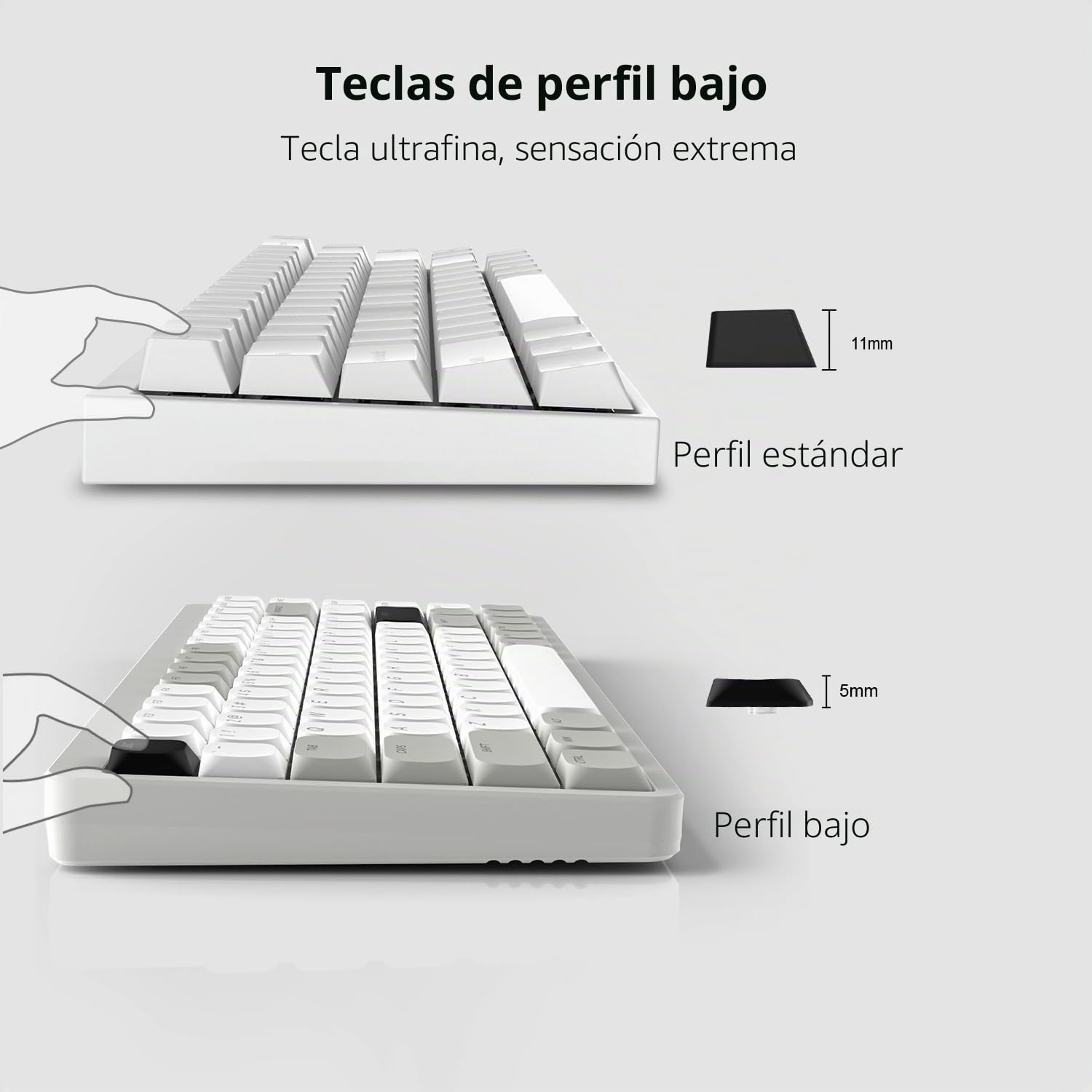 Teclas de Perfil bajo 143, PBT Keycaps Shine Through, Keycaps for ANSI US 60% 65% 75% 80% 100% Cherry Gateron MX Switch Teclado Mecánico, Gris/Blanco(ISO no Compatible)