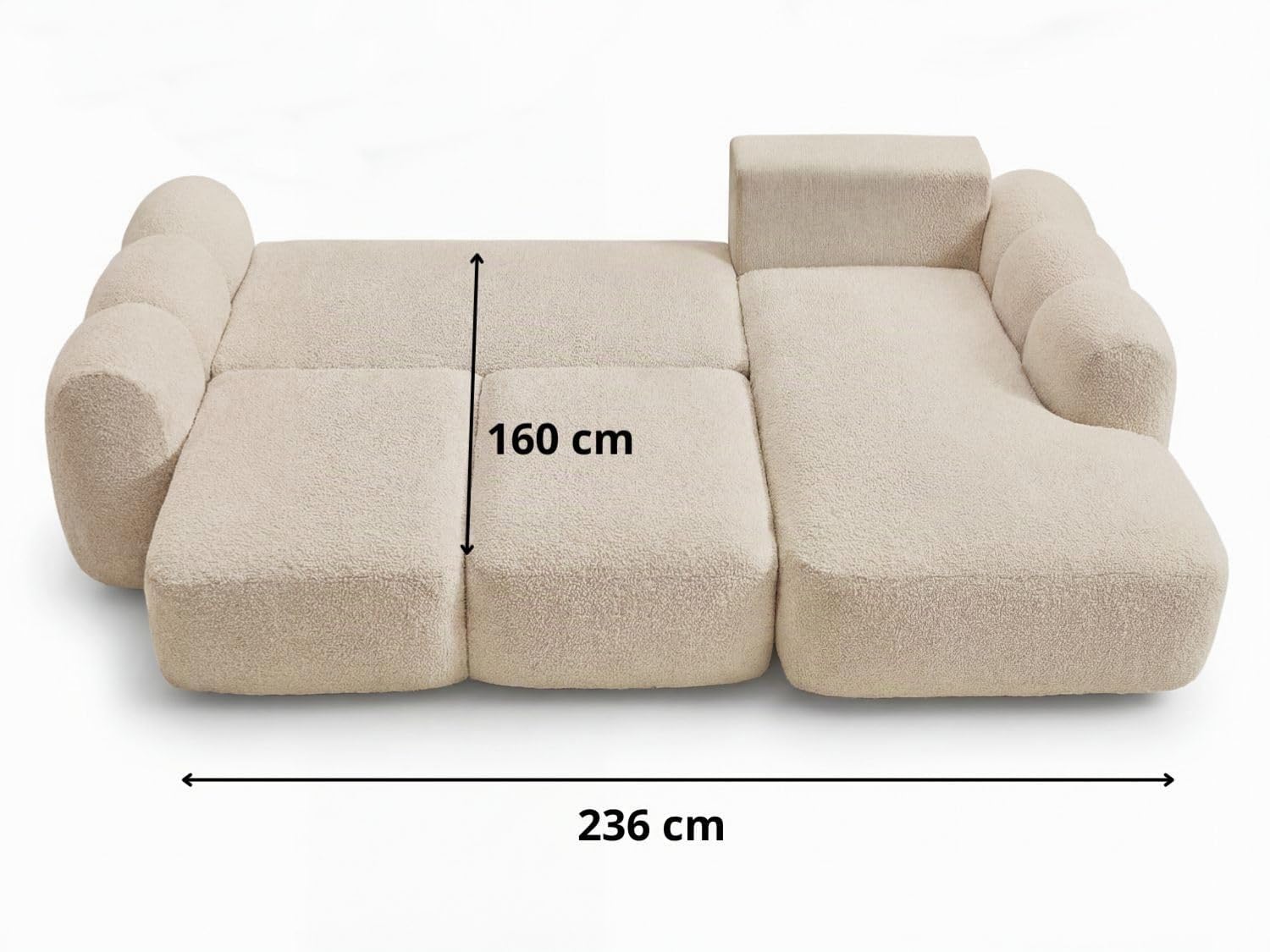 GRAINGOLD Avelin Ecksofa mit Schlaffunktion, 276x165 cm, L-Form Sofa, Schlafcouch für Wohnzimmer, Bouclé-Stoff, 4-Sitzer Eckcouch, Modernes Design (Beige, Links)
