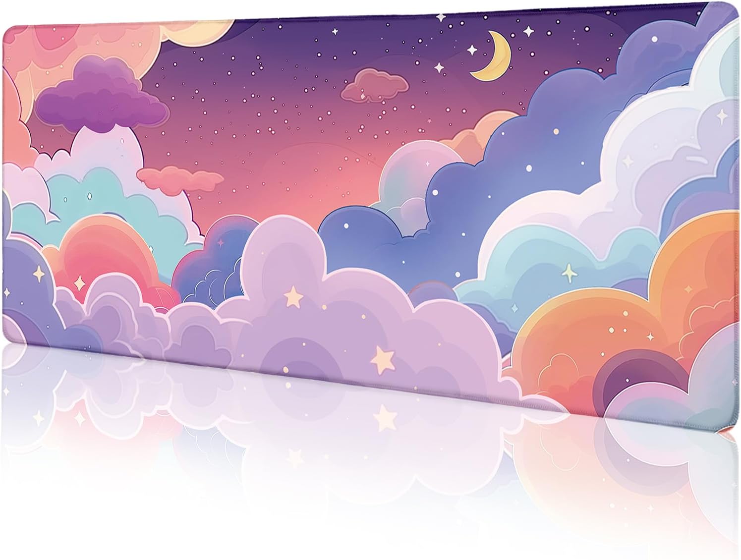 Purple Cloud Mouse Pad Large Desk Mat, Kawaii Purple Computer Mousepad with Stitched Edges Non-Slip, Keyboard Mouse Pad for Desktop Cute Office Supplies Desk Decor Accessories 31.5x11.8 in