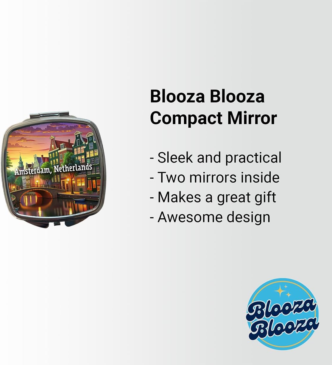 Amsterdam, Netherlands Travel City Country Stamp Small Travel Purse Handbag Pocket Makeup Compact Mirror image 2