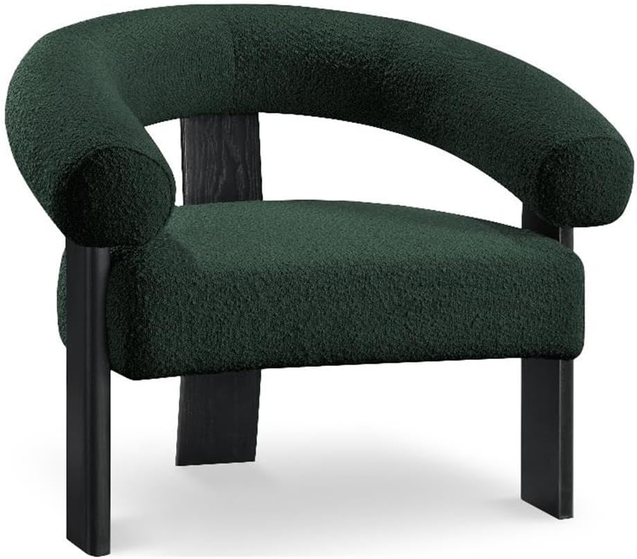 BOWERY HILL Contemporary Accent Chair, Rich Green Boucle Fabric, Solid Wood Legs, Black Finish, 35.5" W x 29" D x 30" H, Mid-Century Modern Design, Living Room, Bedroom, Office Use