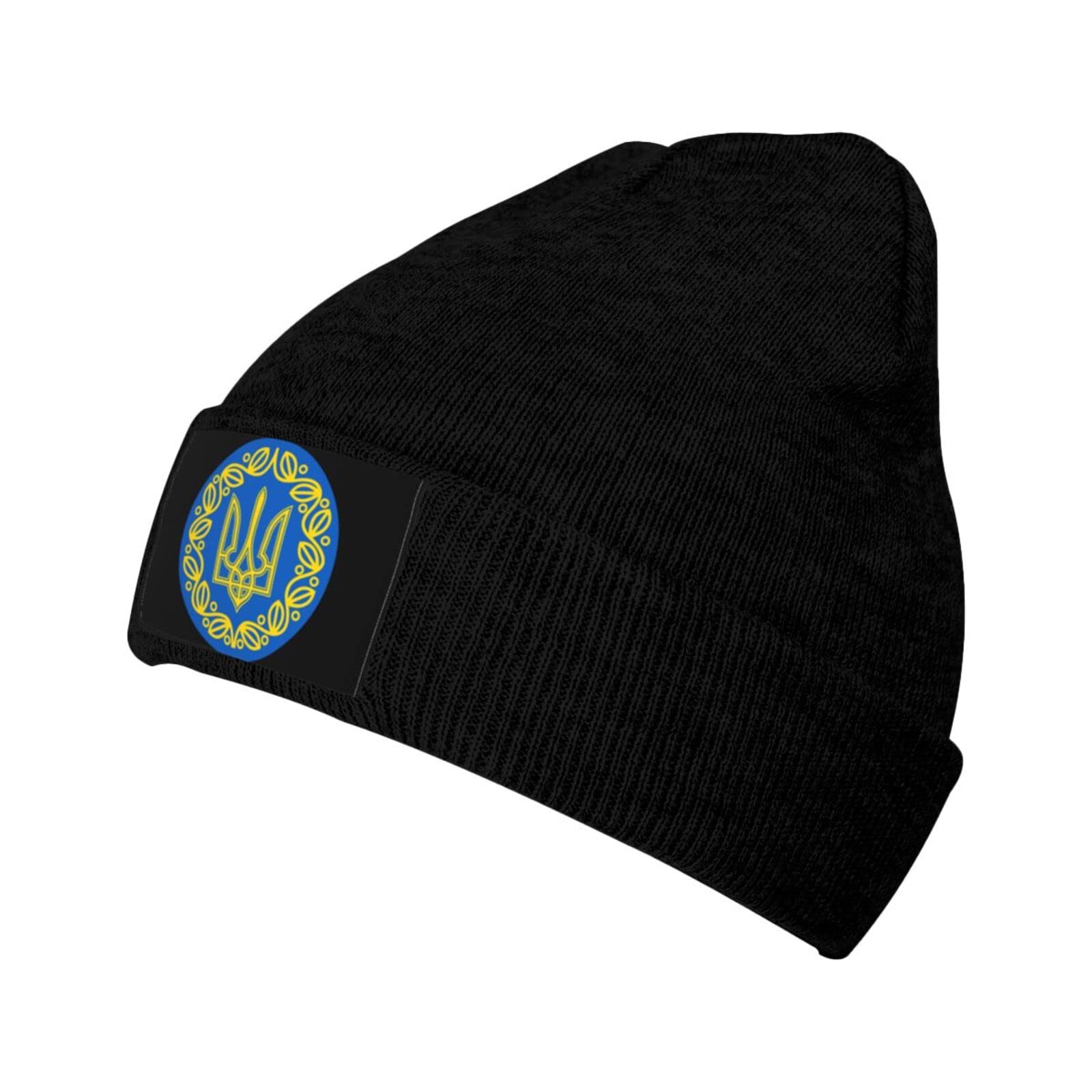 Ukrainian Flag Soft Stretch Warmth Beanie,Men Women Cuffed Thick Skull Knit Hat CapBlack