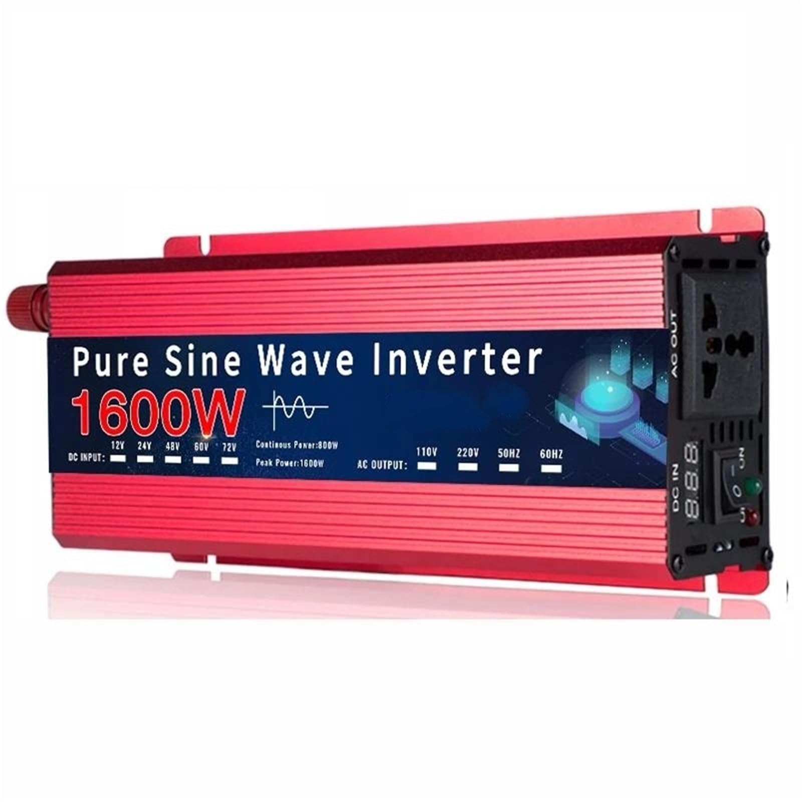 Falownik, falownik 12 V/24 V do 110 V/220 V, falownik sinusoidalny 12 V, 220 V, 1000 W, 1600 W, przenośny konwerter samochodowy DC na AC, falownik samochodowy, ładowarka samochodow