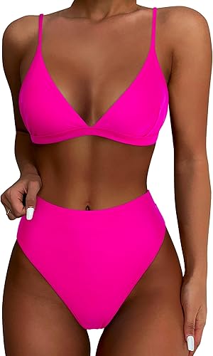 SUUKSESS Conjunto de bikini de cintura alta para mujer, traje de baño de dos piezas con triángulo sexy