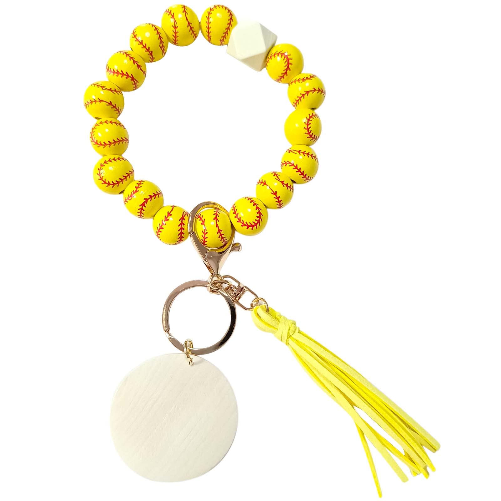 KCHIES Softball Baseball Charm Keychains Wooden Key Ring Bracelet Wristlet Women Girls Sport Athlete Game Day