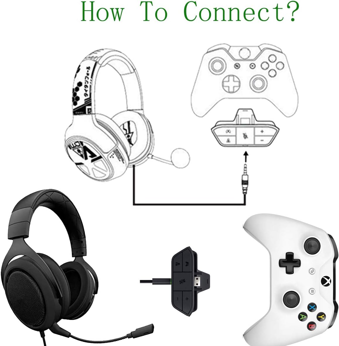 Stereo Headset Adapter for Xbox One, Game Audio Mic Headphone Converter – Black by
