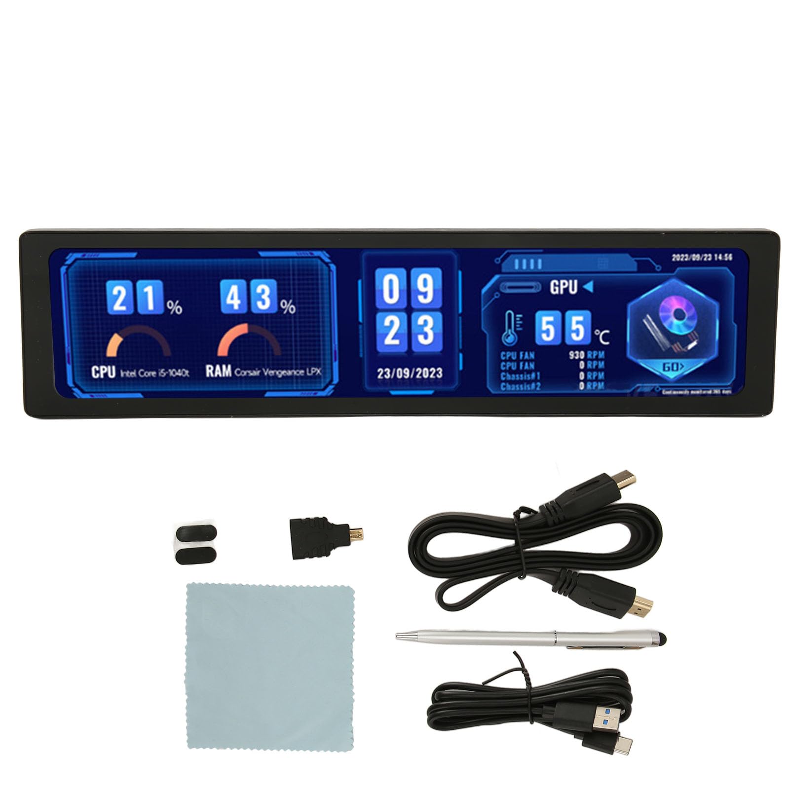 11.9 -Monitor Boczny, Pojemnościowy Wyświetlacz Dotykowy od 11,9 Cala do 170 Stopni Kąt Wizualizacji w Czapce ze Stopu Cynku 320x1480 dla Komputera Komputerowego