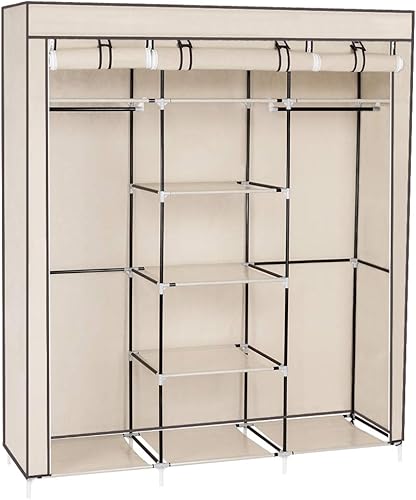 Organizador portátil de almacenamiento de armario de 59 pulgadas, ropa de tela no tejida (beige)