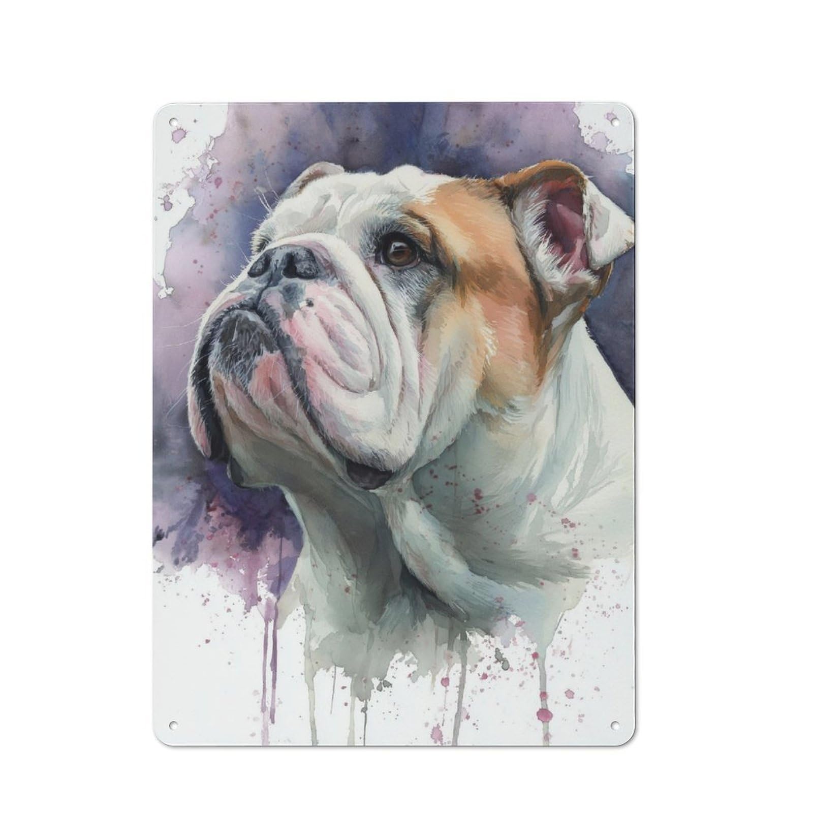 Junmoney Bulldog Watercolor Art-1 Tin Sign 40X30cm With For Workshop Wall, Vintage Decor, For Metal Sign Collectors, For Garage And Workshop Walls