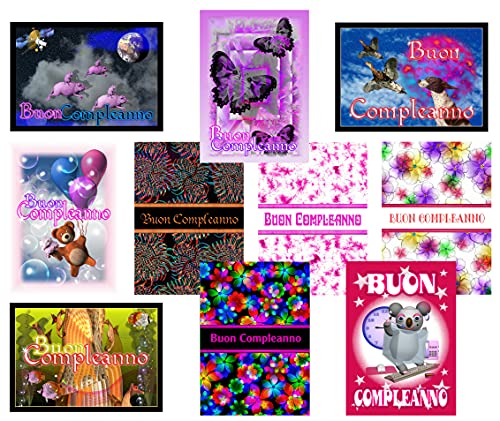Pack-10 Italian Buon Compleanno Birthday Greeting Cards Assorted, 5"x 7" Blank Inside