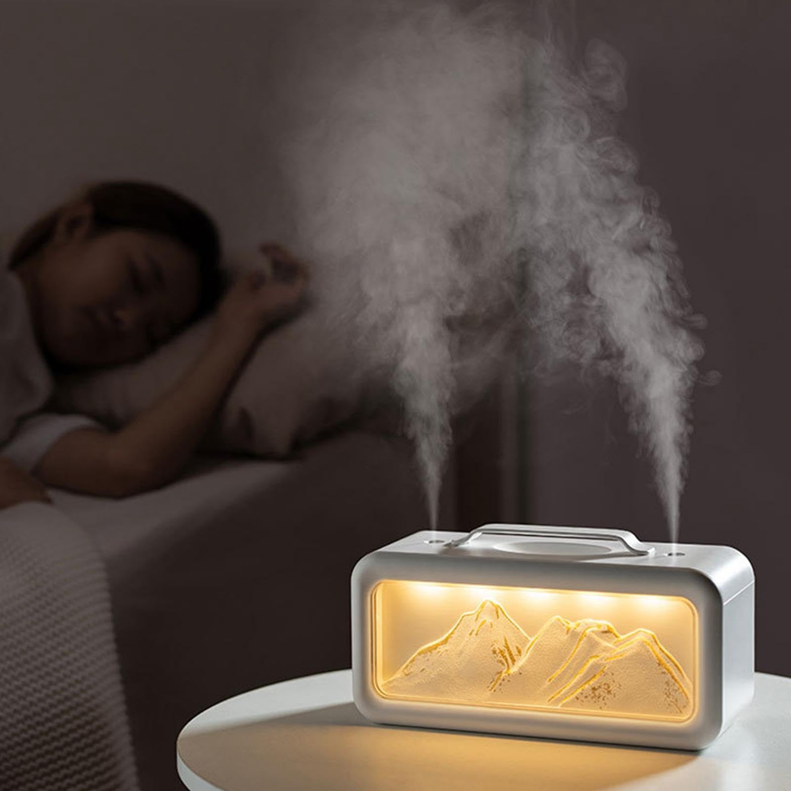 Mist Nuit Diffuseur Arôme Double Jet Faible Bruit USB Fonction Nuit Matériau PP Adapté Chambre Bébé Séjour, Blanc