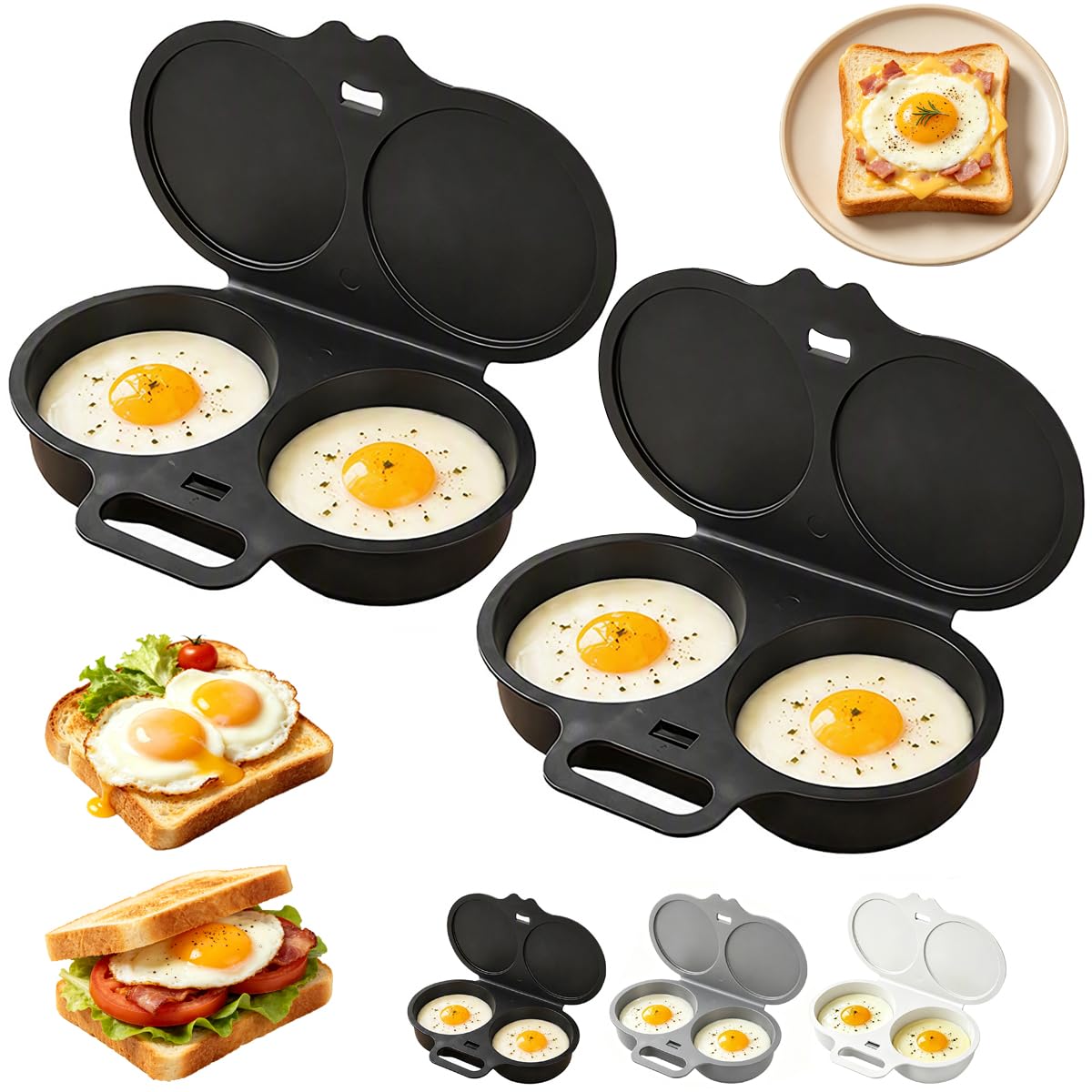 Microwave Egg Poacher with Lid & Handle, Dual Cavity Microwave Egg Poacher