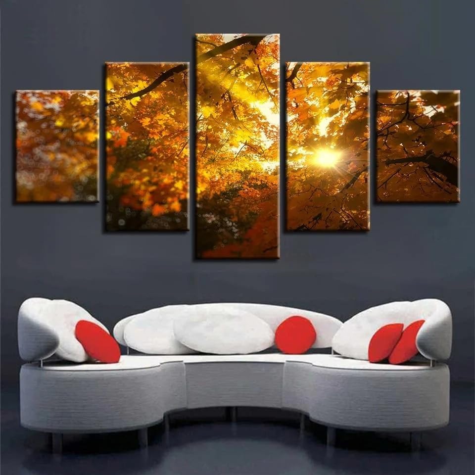 Decoration murale salon grand tableau arbre rouge | Impression sur toile 5 parties