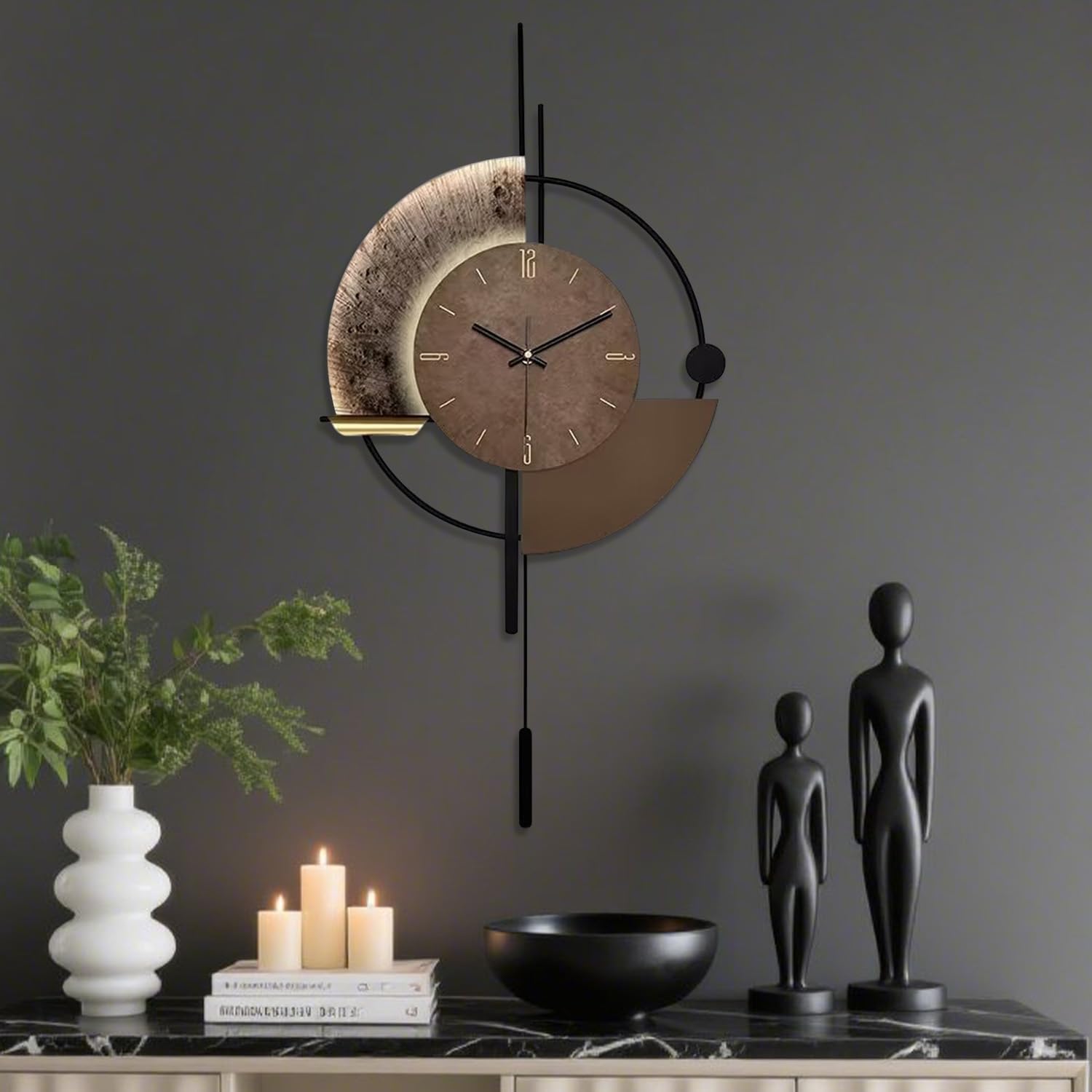 Horloge Murale, Horloges Murales Décoratives avec Pendule, Silencieuse Qualité Quartz Horloge à Piles Grande Horloge pour Salon, Cuisine, Maison, Salle de Bain, Chambre Décoration Murale, 18,9