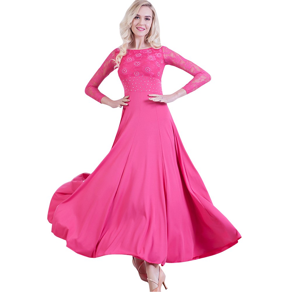 NAKOKOU Women Costumes Performance Dance Ballroom Competition Dresses Modern Waltz Foxtrot Standard Ballroom Dancing Clothes(Rose red,S)