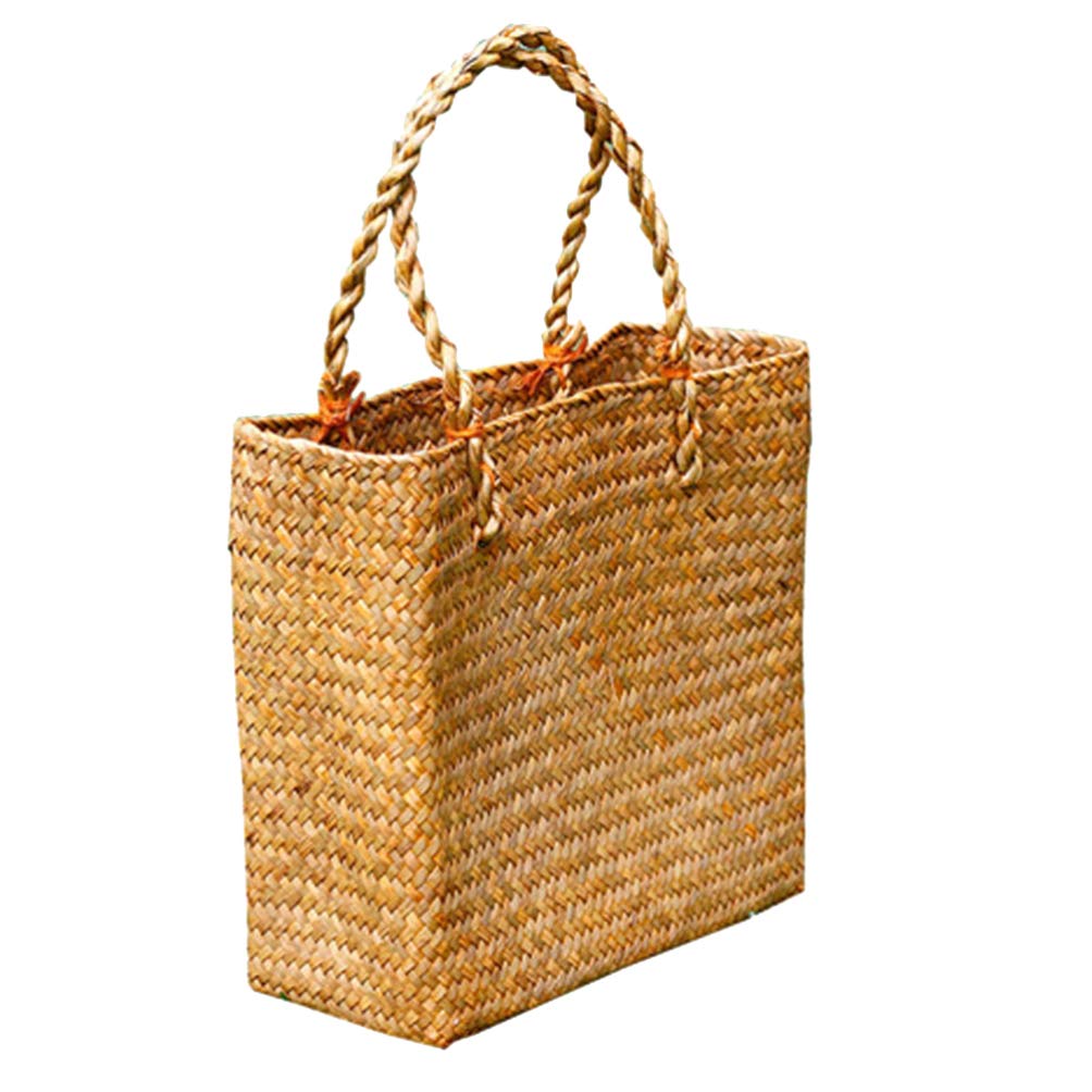 Straw Beach Bag Womens Summer Sea Woven Tote Shoulder Bag Handmade Weaving Handbag for Travel Girls (Yellow)