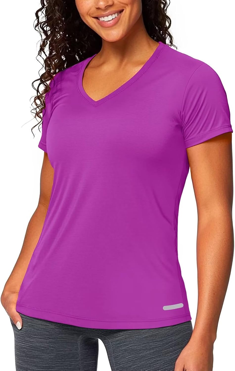 Zengjo Womens Running Shirts Quick Dry Short Sleeve Workout Yoga Tops V Neck Athletic Tees Sports Exercise Wicking T-Shirt - Image 2