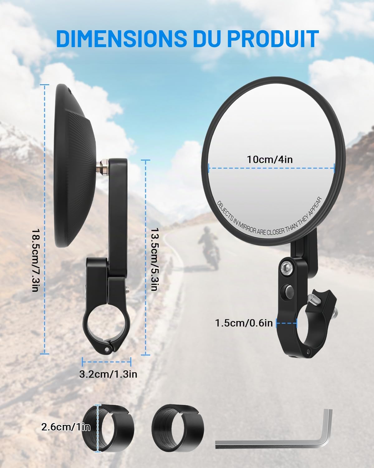 SUPAREE E24 Homologué Rétroviseur Moto Universel Retro Guidon Rond Retroviseur Moto Homologué 360°Rotatif Convient aux Diamètres de Guidon 22 mm et 25,4 mm 2PCS