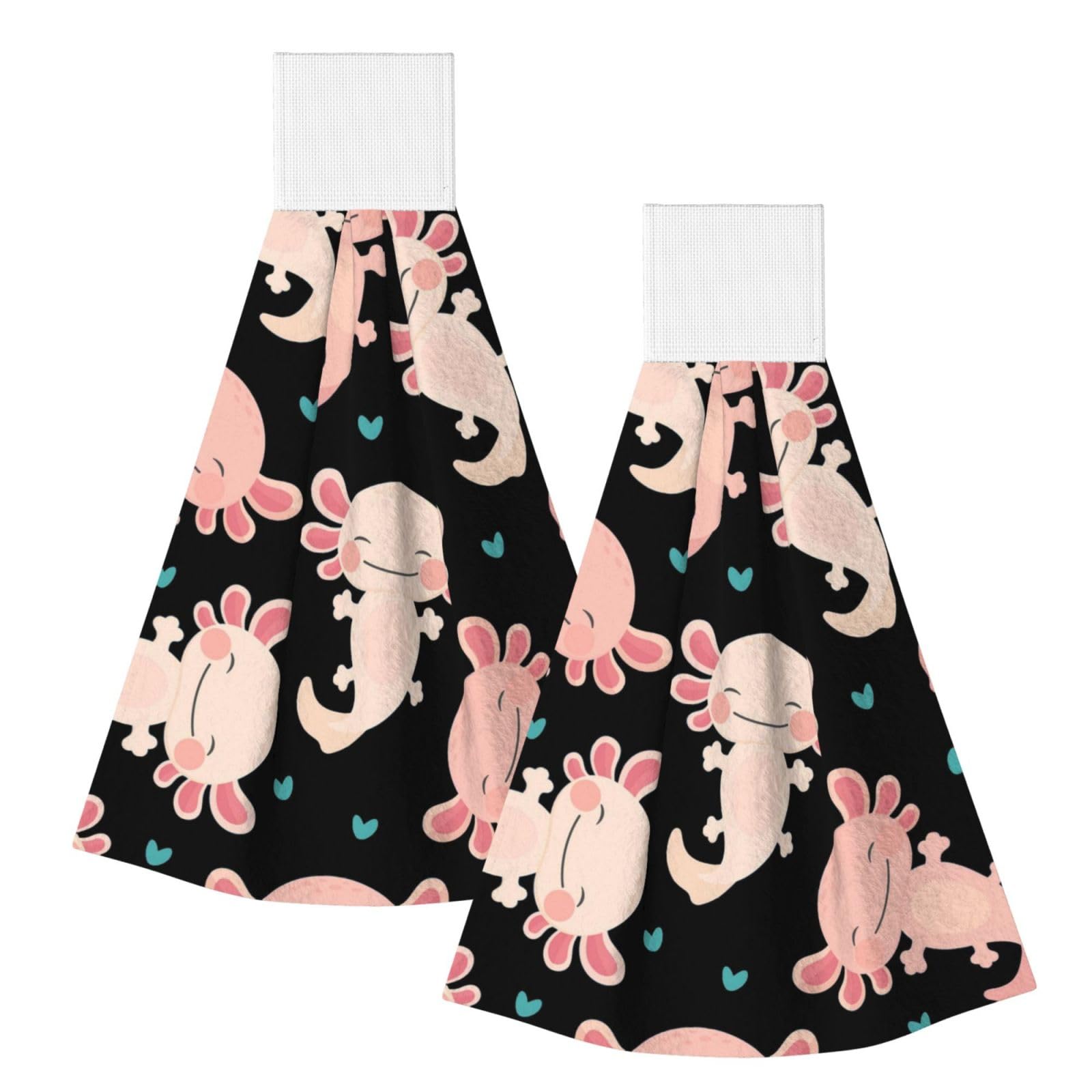 DOPKLNA Cute Axolotl, 2 Pcs Hanging Coral Fiber Hand Towels for Bathroom, Absorbent Kitchen Towels