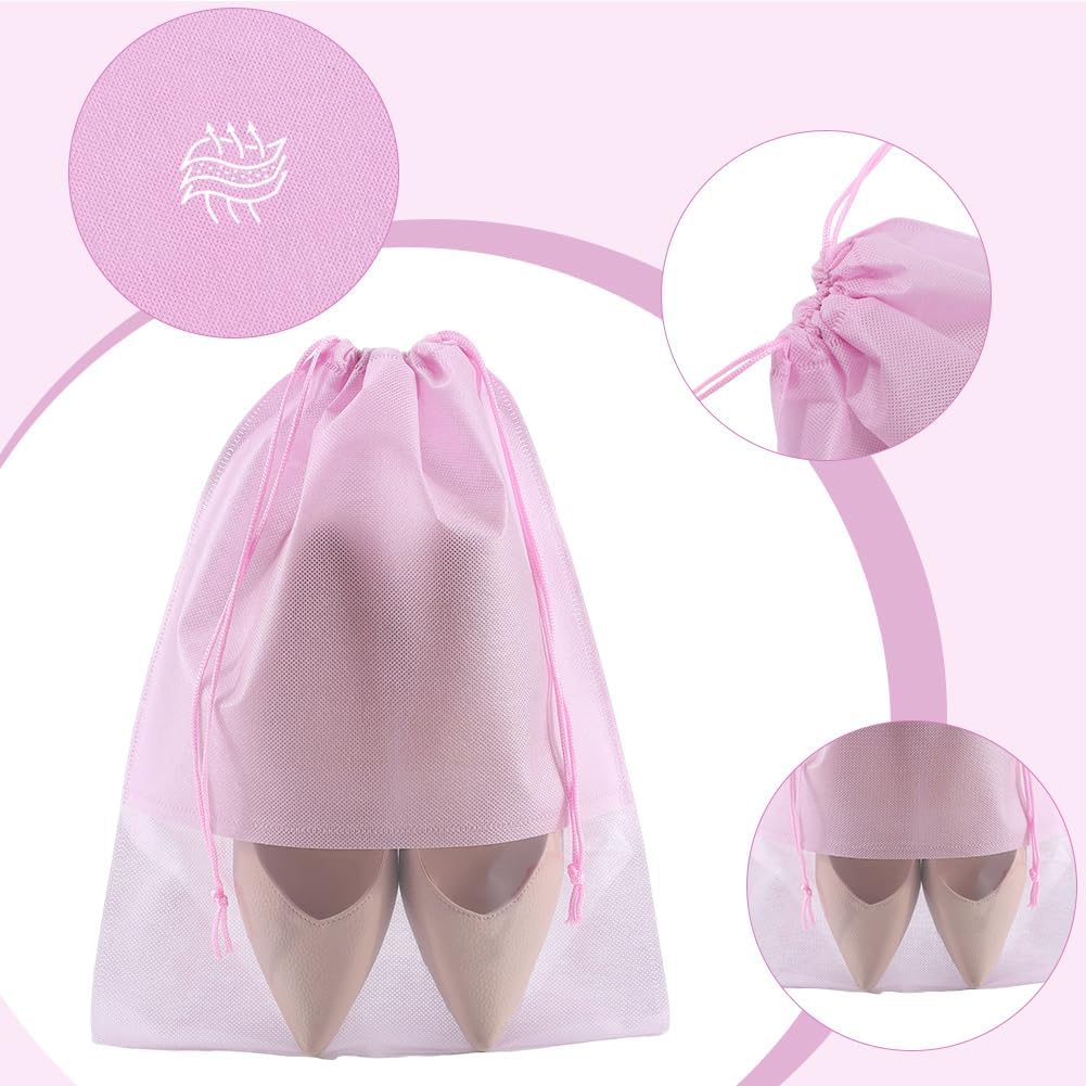 10 Pack 14.3 x 10.6 Inch Dust Proof Shoe Bag Portable Shoe Bags with Clear Window Drawstring Rectangle Pink Cloth Non Woven Hanging Pouches Sets for Travel Protecting Boots Luggage DIY Holder - Image 5