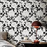 Simon&Siff Floral Linear Wallpaper, Black White Peel and Stick Wallpaper Sketch Flowers Removable Floral Wall Paper for Bedroom Bathroom Walls Cabinets Shelves (Black&White, 17.3'x118')