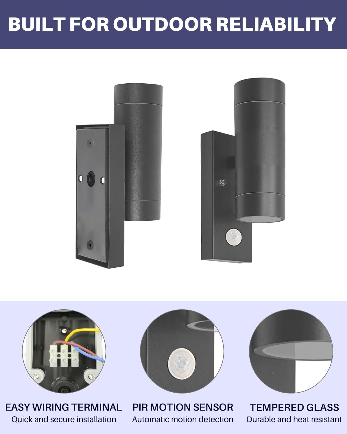 EBION 2 Pieza Aplique Pared Exterior con Sensor de Movimiento,Antracita | IP65 Lámpara de Pared Exterior Arriba/Abajo,Apliques Exterior de Aluminio para Jardín Entrada,GU10,Bombillas No Incluidas