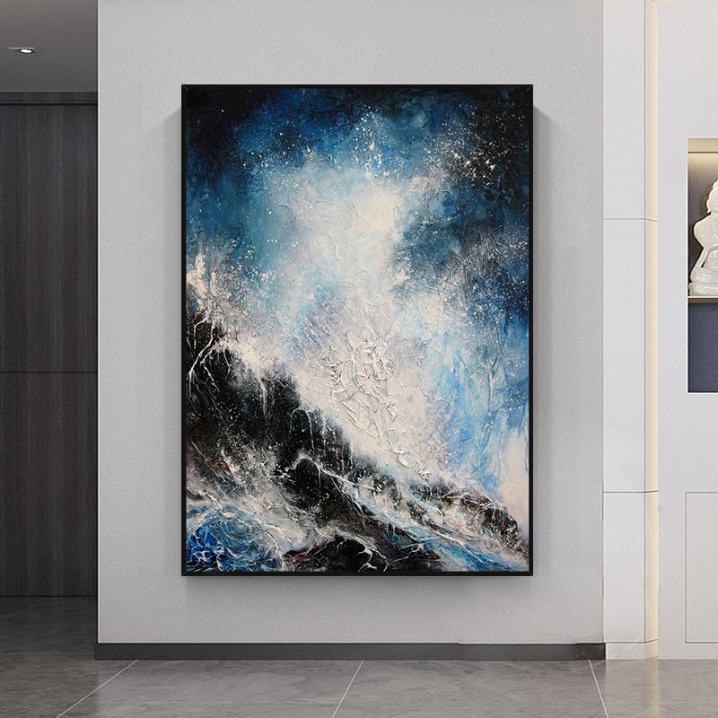 Peinture à l'huile peinte à la main et tableau abstrait motif aurore océan