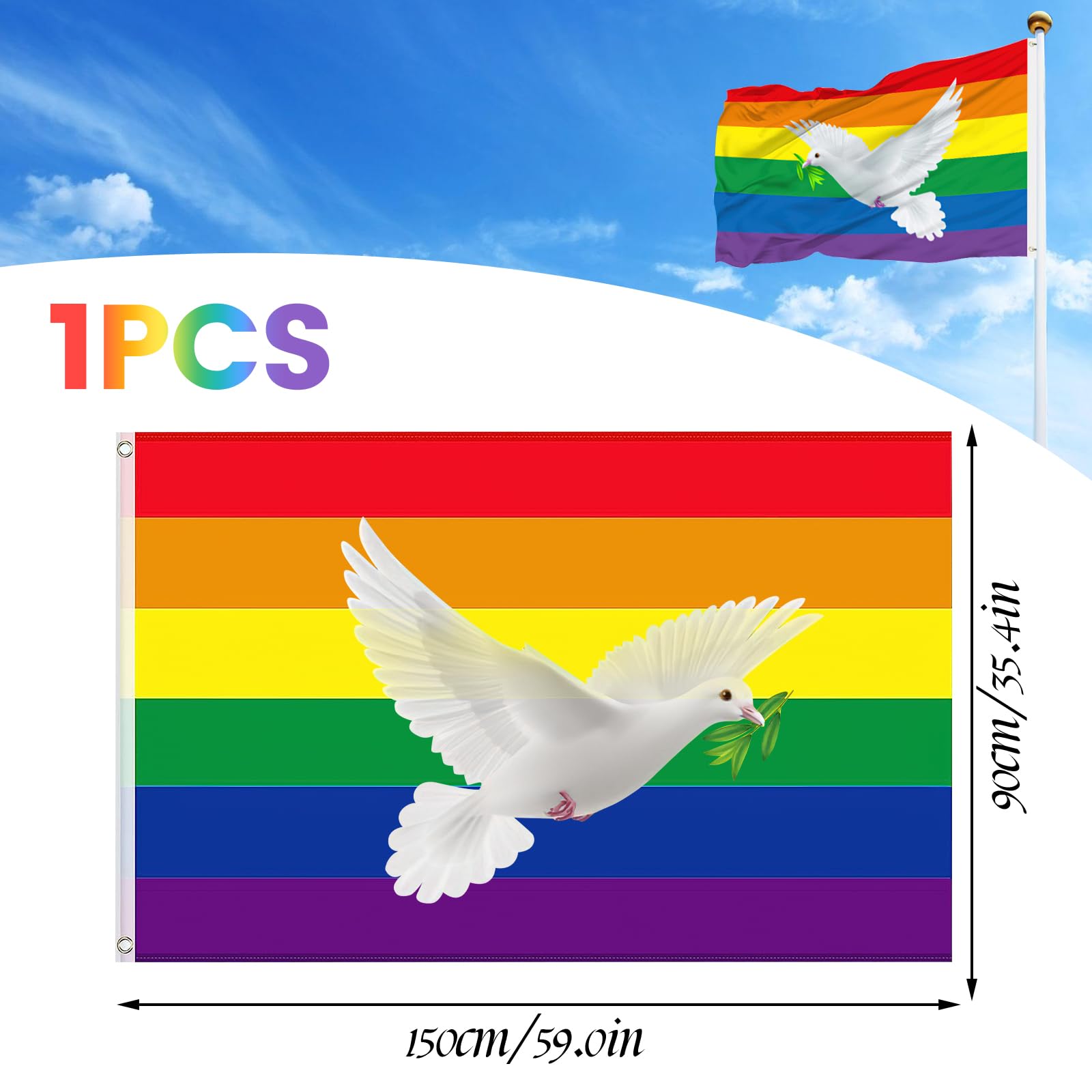 Bandiera della pace arcobaleno cm 90 x 150 pacifista flag movimento multicolore