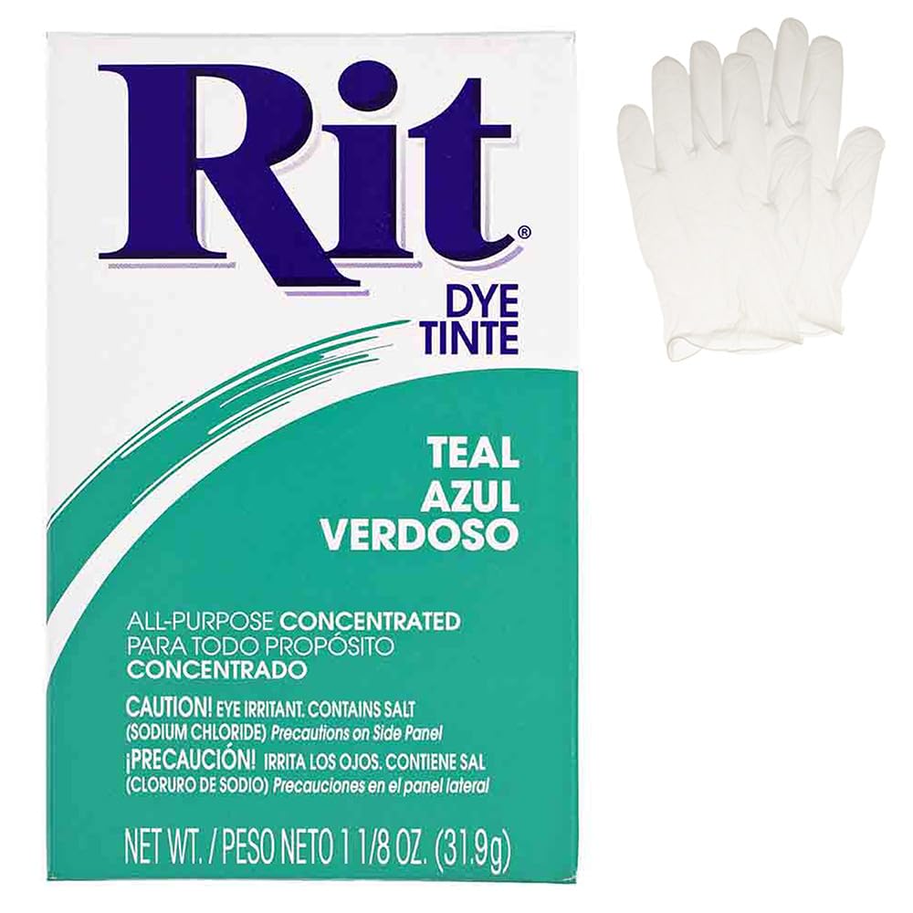 All Purpose Concentrated Rit Dye Powder Single Pack with Plastic Gloves for Clothing Décor, and Crafts - Teal