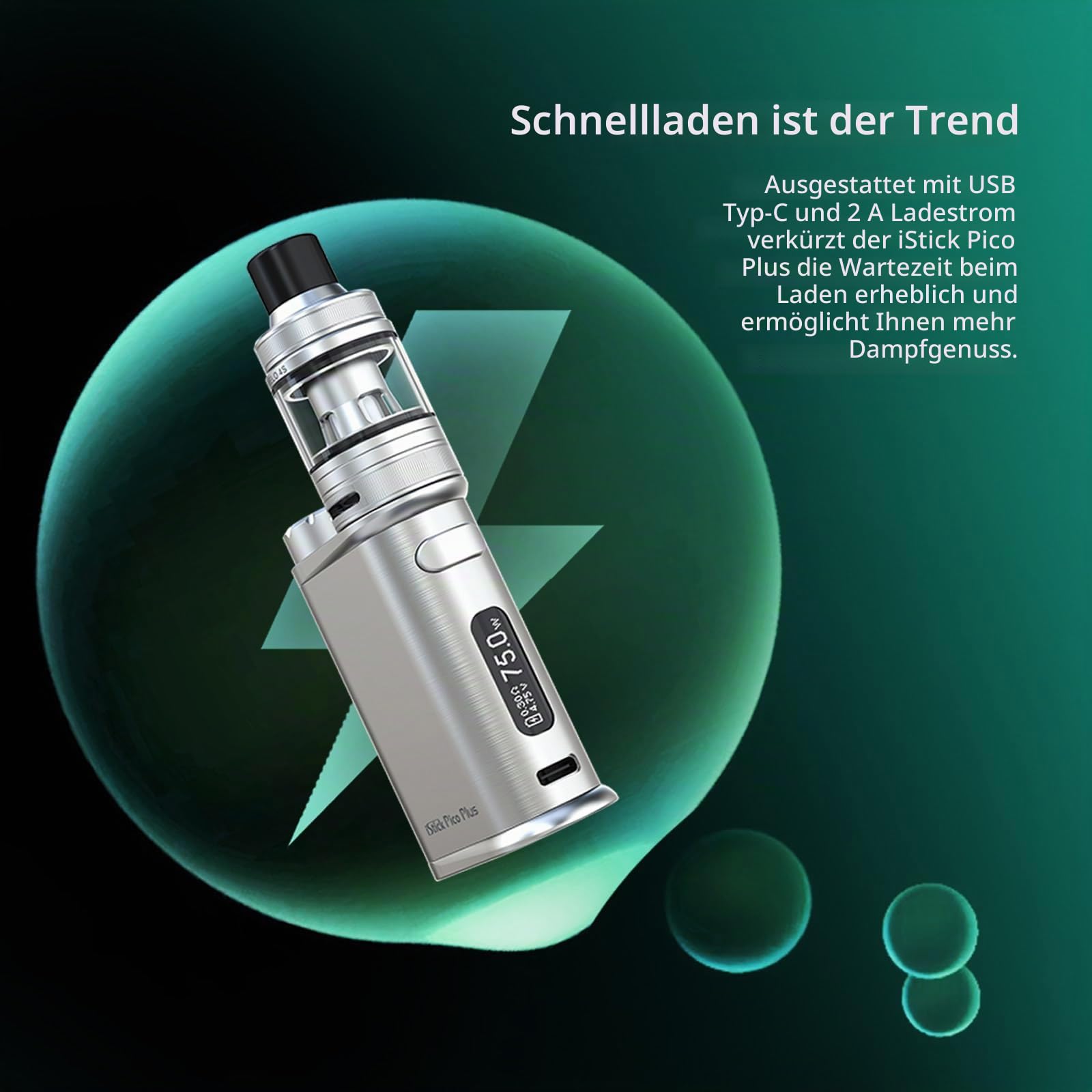 Eleaf Vape Istick Pico Plus with Melo 4S Kits 2-4ml Glass Tank 75W 5V 2A Fast Charge Refillable No 18650 No Nicotine (Grau)