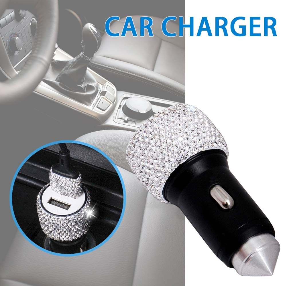 Bling Car Charger Accessories Set,Rhinestone Dual USB Car Chargers + Bling 3 in1 Nylon Braided Charging Cable,Bling Crystal Decoration Car Accessories Kits for Girl and Women (Silver) - Image 8