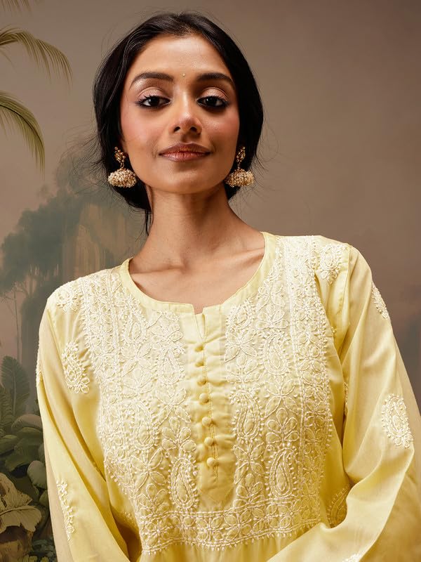 Image of Ada Hand Embroidered Lucknowi Chikankari Cotton Top for Women A911459